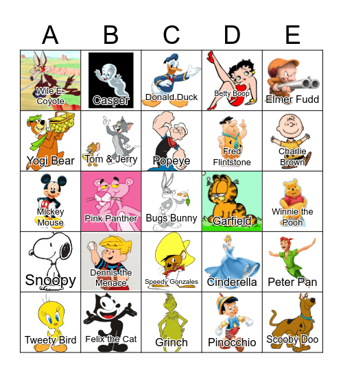 Popular Cartoon Characters Bingo Card