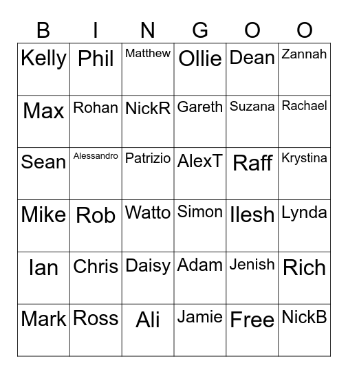 MMT 'Things in common' Bingo Card