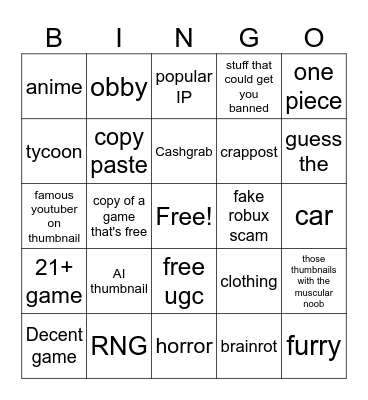 roblox Bingo Card