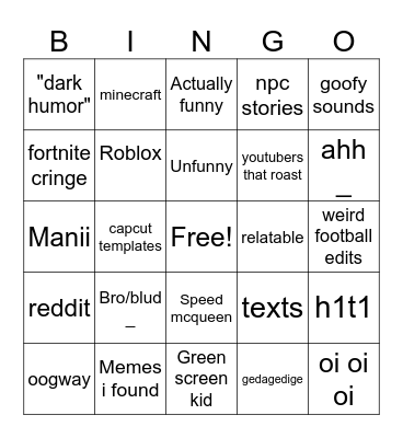 Youtube shorts Bingo Card