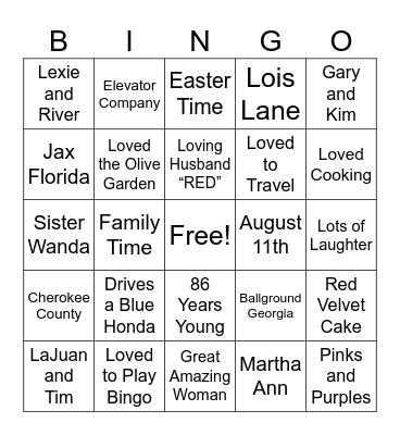 MARTHA ANN Bingo Card