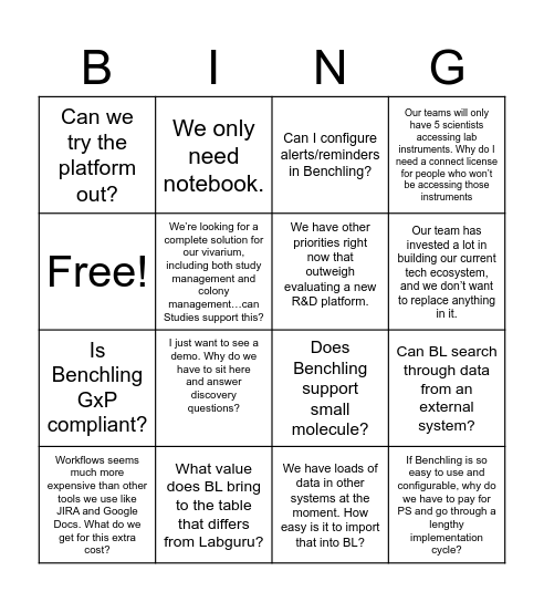 Benchling Bing Bingo Card