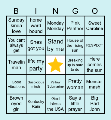 60's Music Bingo Card