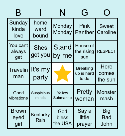 60's Music Bingo Card