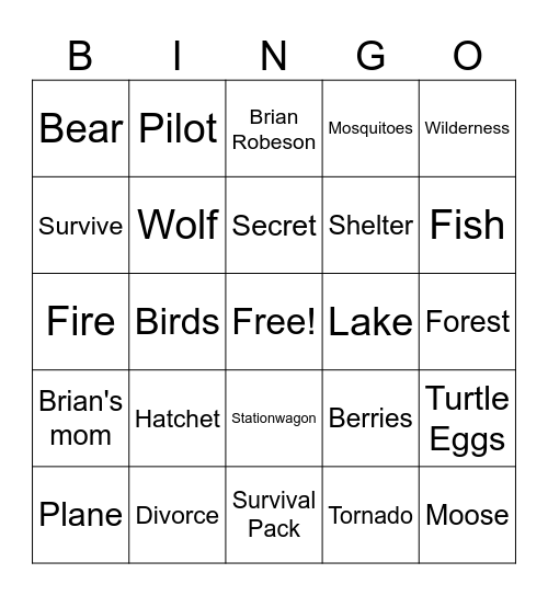 Hatchet Bingo Card