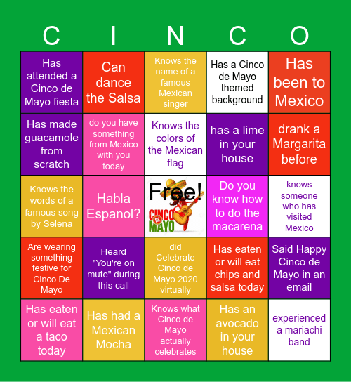 Cinco de Mayo Bingo Card