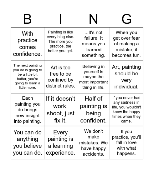 Bob Ross Motivation Bingo Card