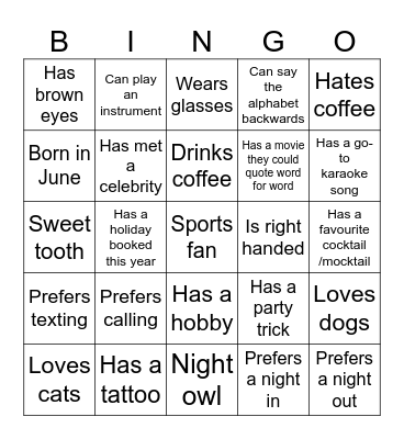 Colleague Bingo Card
