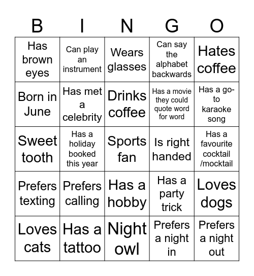 Colleague Bingo Card