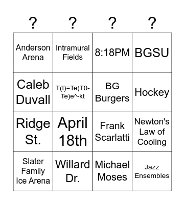 BGSU Murder Bingo Card