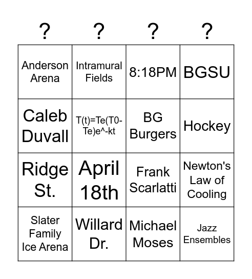 BGSU Murder Bingo Card
