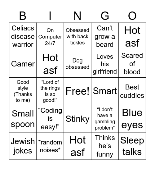 My boyfriend bingo Card