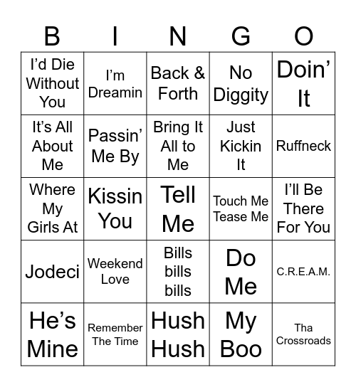 90's R&B & Hip-Hop Game 2 Bingo Card