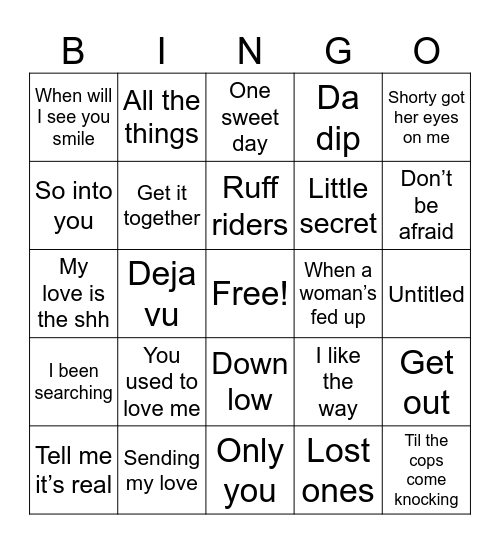 90s R&B/Hip-Hop Game 4 Bingo Card