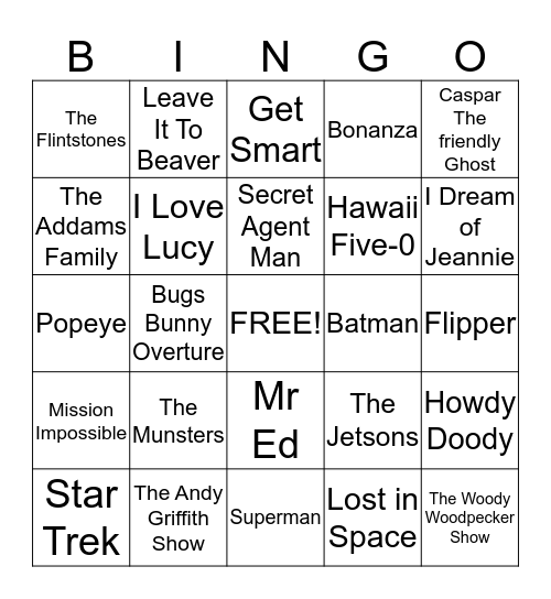 60"s TV Bingo Card