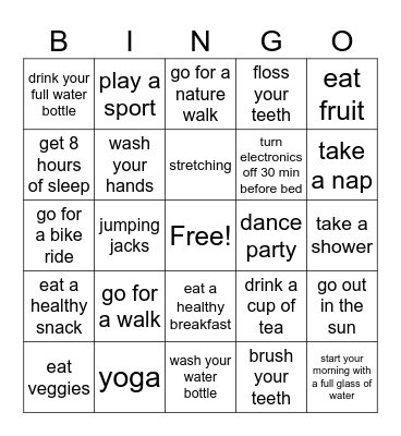 Self Care - Physical Bingo Card