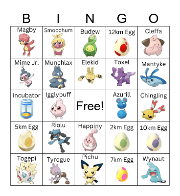Baby Pokémon Bingo Card