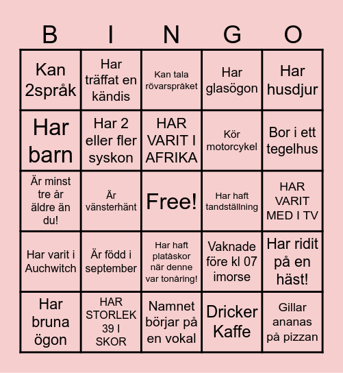 Jossans möhippa! Bingo Card