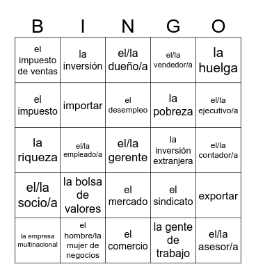 descubre 3 Lección 8: La economía Bingo Card