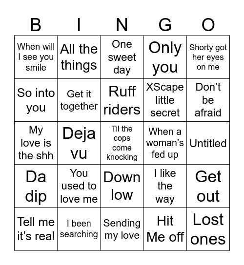 90's R&B/Hip-Hop Game 4 Bingo Card
