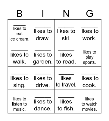 What Do You Like to Do? Bingo Card