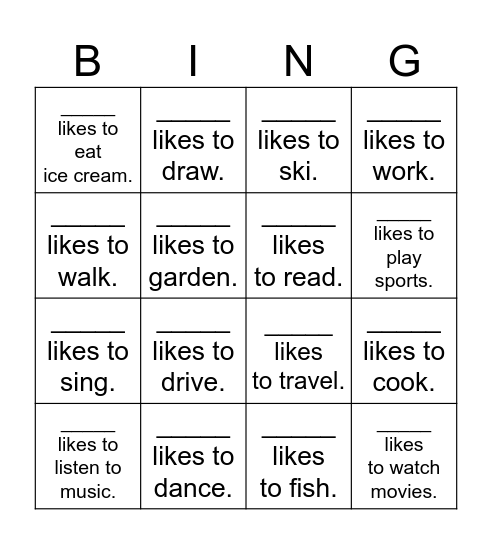 What Do You Like to Do? Bingo Card
