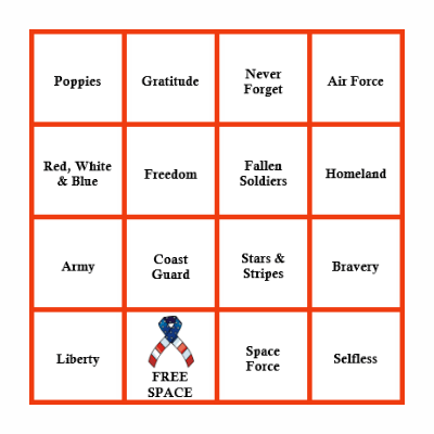 Memorial Day Word Bingo Card