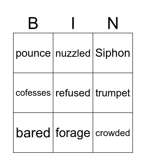 Vocabulary review Bingo Card