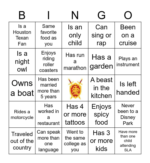 Parent Mingle Bingo Card