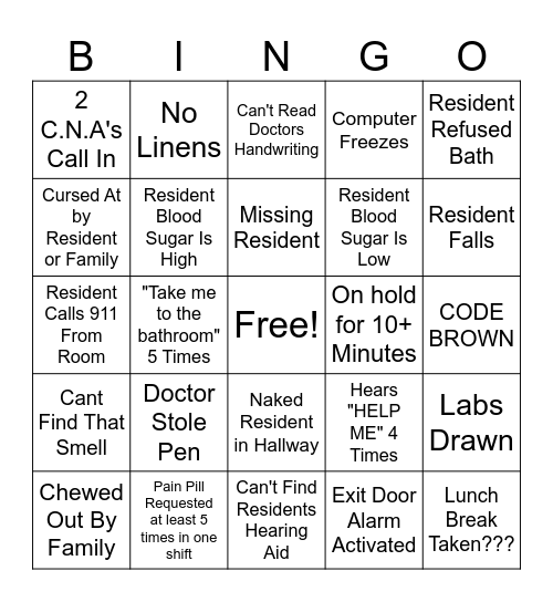 Nurses BINGO Card