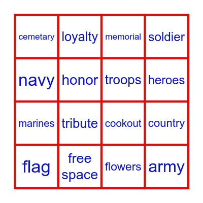 Memorial Day Bingo Card