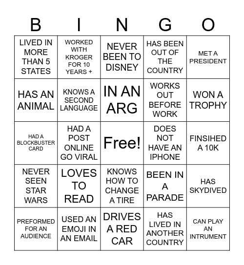 KROGER SHUFFLE Bingo Card