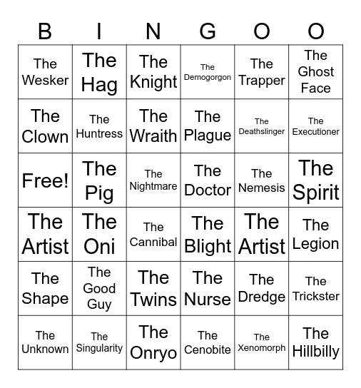 Dead By Daylight Killer Bingo by DanielleS1994 Bingo Card