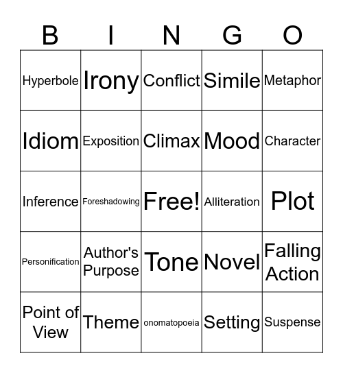 Literary Terms Bingo Card