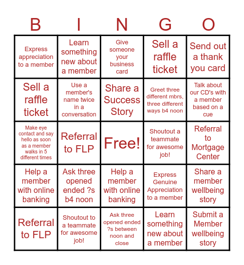 Member Wellbeing! Bingo Card