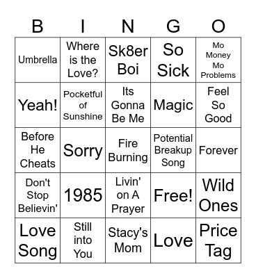 Music Bingo Card