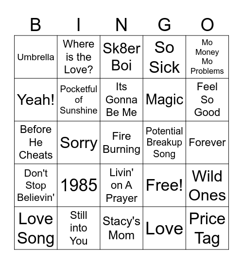 Music Bingo Card