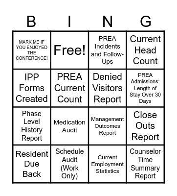 Reports Bingo Card