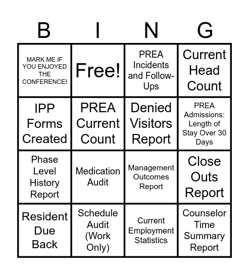 Reports Bingo Card