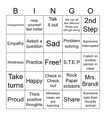 2nd Step Bingo Card