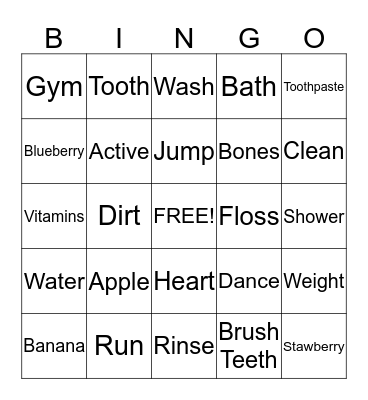 Health and Hygiene Bingo  Bingo Card