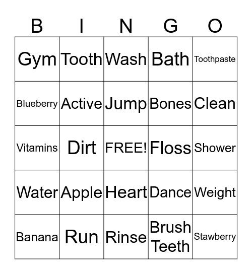 Health and Hygiene Bingo  Bingo Card