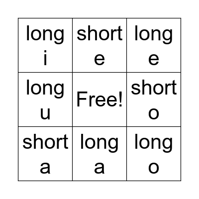 Phonics Bingo Card