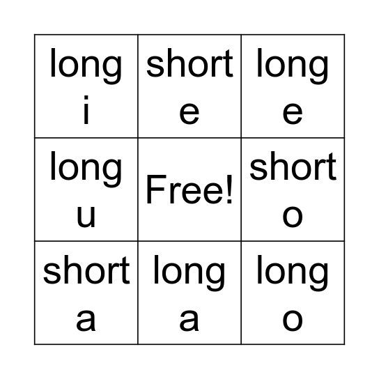 Phonics Bingo Card