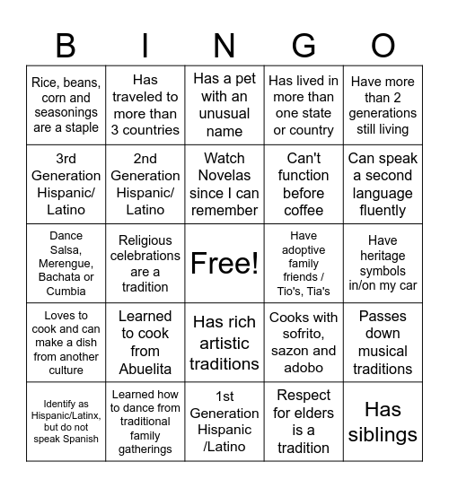 How Similar Are You to Me? Bingo Card