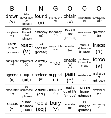 Vocabulary Review Bingo Card