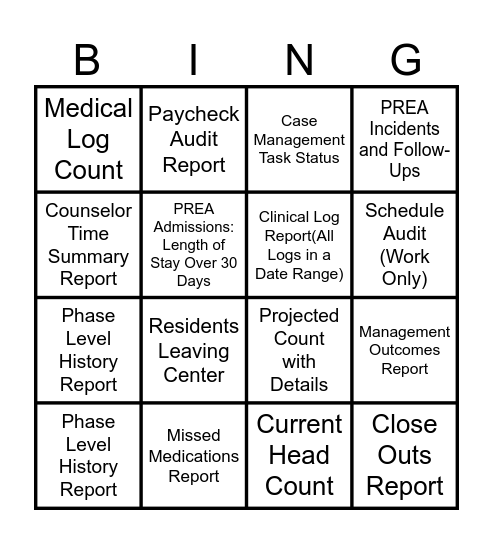 SM Reports Bingo Card
