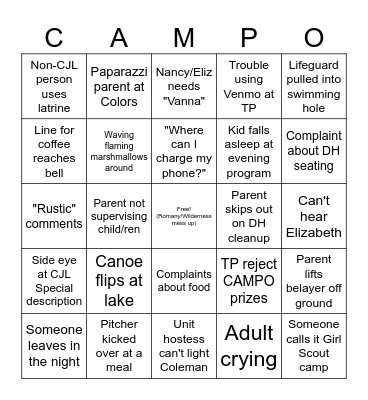 PD Weekend Bingo Card