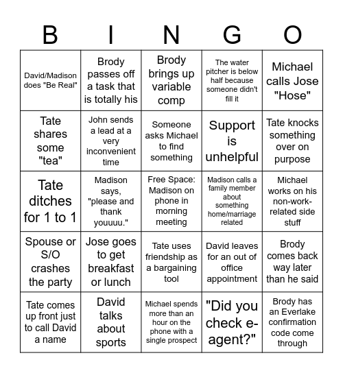 Allstate Office Bingo Card