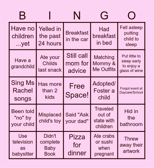 MOMMY BINGO! Bingo Card